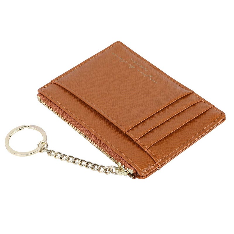 Cynure Women's 8 Cards Slim Minimalist Card Holder Coin Changes Purse Keychain Front Pocket Wallet, brown - Image 5